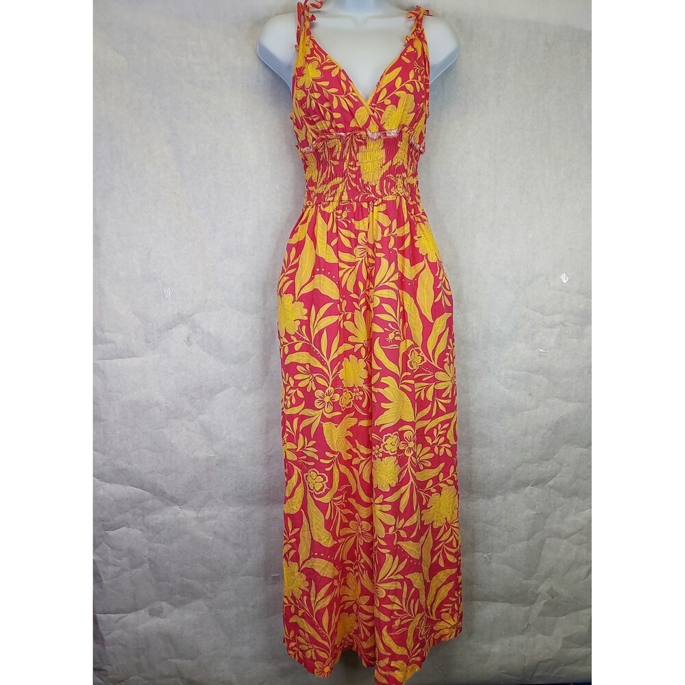 Patrons Of Peace Arcadia Jumpsuit Women's M Tropical Floral Smocked Top Wide Leg - Picture 3 of 16